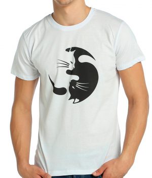 Yin Yang Kedi Beyaz Erkek Tişört
