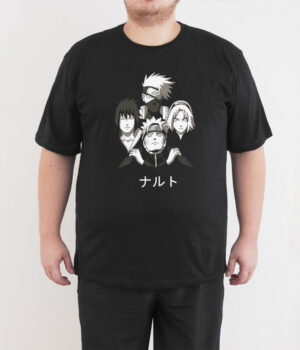 Naruto Kakashi Sasuke Sakura Team 7 Büyük Beden Siyah Erkek Tişört