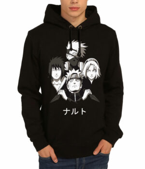 Naruto Kakashi Sasuke Sakura Team 7 Siyah Kapşonlu Erkek Sweatshirt